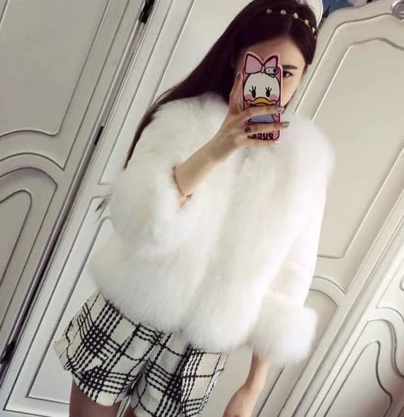 Faux Fox and Rabbit Fur One-Piece Coat with Collar