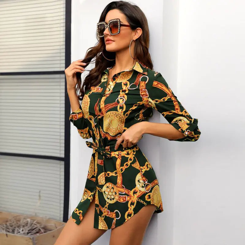 Fashionable Butterfly Skirt with Gold Chain Print Dress