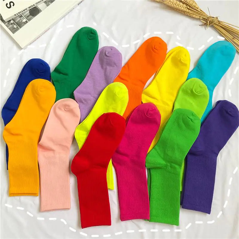 Rainbow Color Mid-calf Cotton Socks