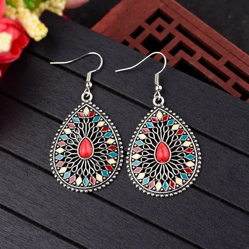 Vintage Baroque Style Blue Pine Water Drop Earrings