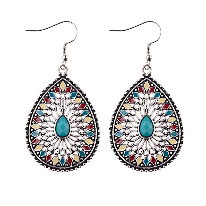 Vintage Baroque Style Blue Pine Water Drop Earrings