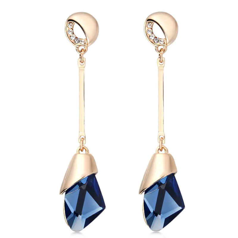 Korean Long Earrings with Diamond Geometric Crystals