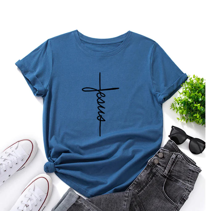 2019 Summer Plus Size Casual Letter Print Cotton T-Shirt
