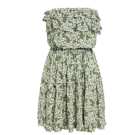 A-Line Strapless Mini Dress with Floral Ruffle Details