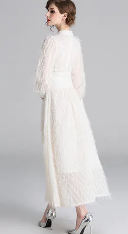 Long Sleeve Turtleneck Dress with Fringes for Spring