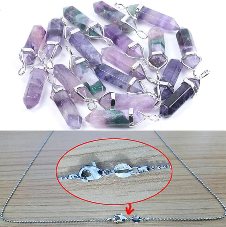 Natural Fluorite Hexagonal Prism Pendant Necklace