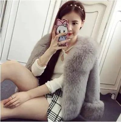 Faux Fox and Rabbit Fur One-Piece Coat with Collar