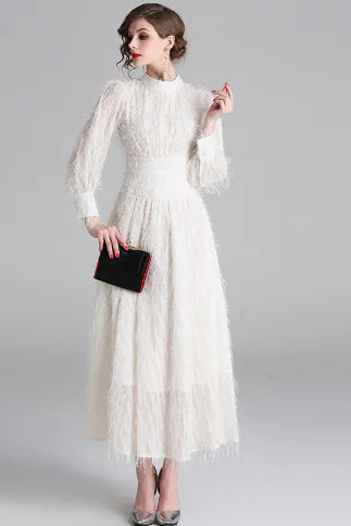 Long Sleeve Turtleneck Dress with Fringes for Spring