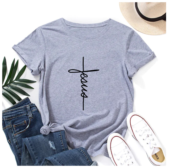 2019 Summer Plus Size Casual Letter Print Cotton T-Shirt