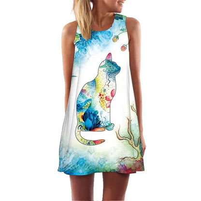 Digital Print Dress, Sleeveless & Off-Shoulder Midi Dress