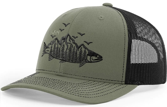 HORN GEAR Trucker Hat - Trout Hat Edition (Loden/Black)