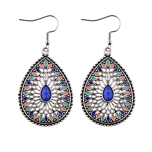Vintage Baroque Style Blue Pine Water Drop Earrings