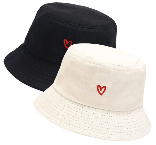 XYIYI 2 Pack Heart Black Beige Unisex Bucket Hat for Women Men Summer Beach Fishing Hat Sun Hat