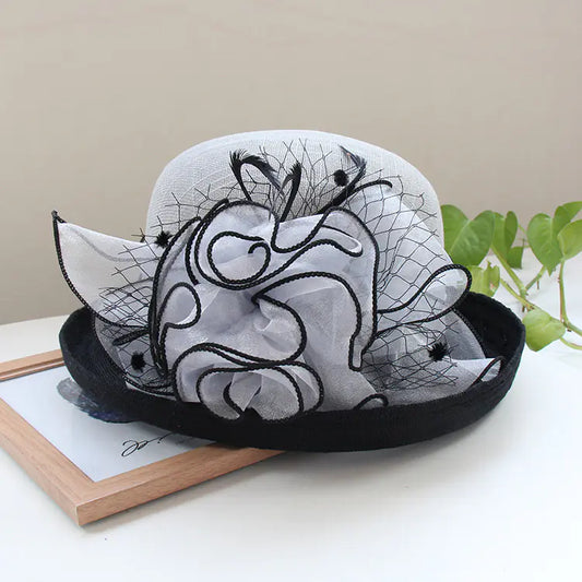 Lightweight Linen Women's Flower Sun Hat with Top Hat Curling