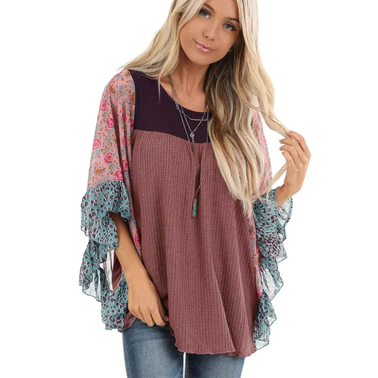 Autumn Winter Batwing Sleeve Knit Shirt for Women