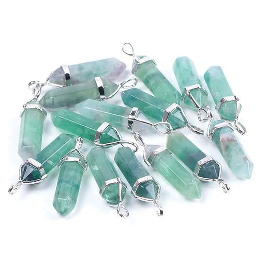 Natural Fluorite Hexagonal Prism Pendant Necklace