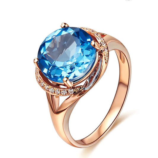 18K Rose Gold Plated Blue Topaz Ring