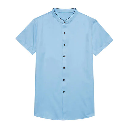 Men's Short Sleeve Summer Business Shirt - Stand Collar
