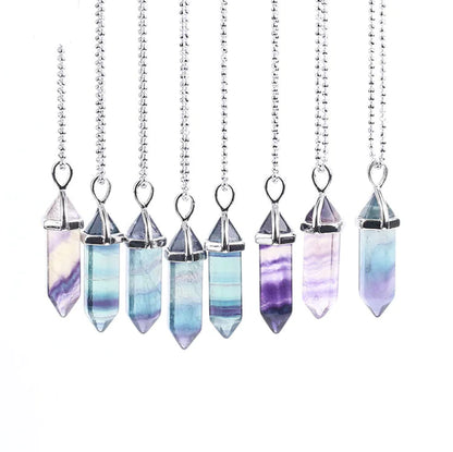 Natural Fluorite Hexagonal Prism Pendant Necklace