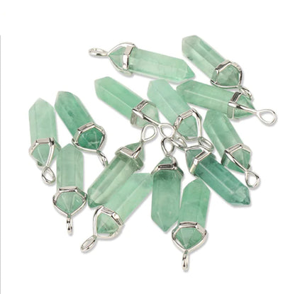 Natural Fluorite Hexagonal Prism Pendant Necklace