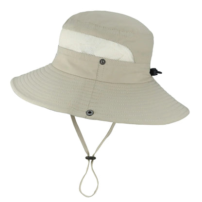 Outdoor Mesh Sun Hat Wide Brim UV Sun Protection Boonie Hat Fishing Hiking Hat Beige