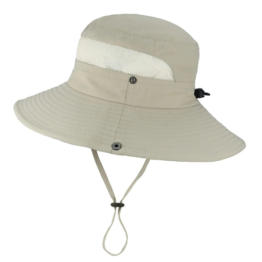 Outdoor Mesh Sun Hat Wide Brim UV Sun Protection Boonie Hat Fishing Hiking Hat Beige
