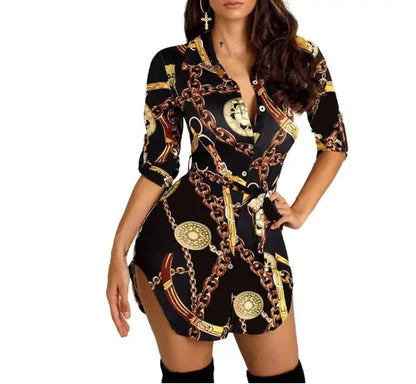 Fashionable Butterfly Skirt with Gold Chain Print Dress