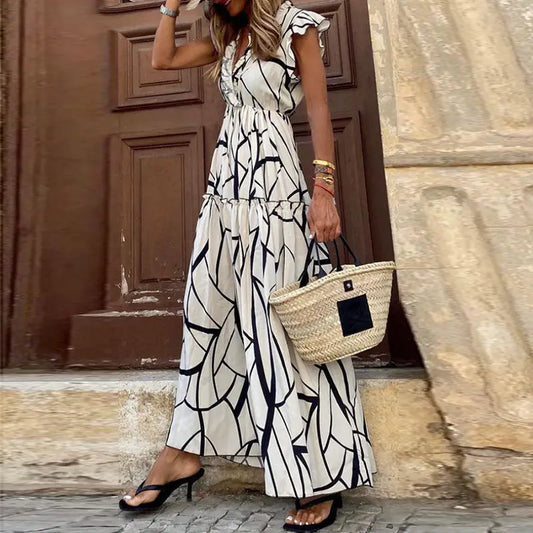 Abstract Printed Dress in European and American Style