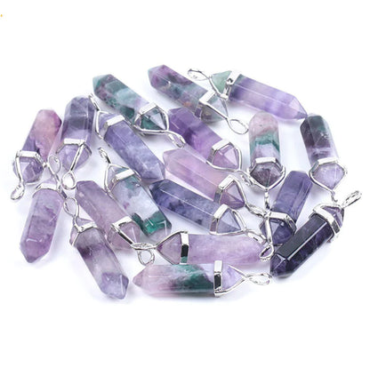 Natural Fluorite Hexagonal Prism Pendant Necklace