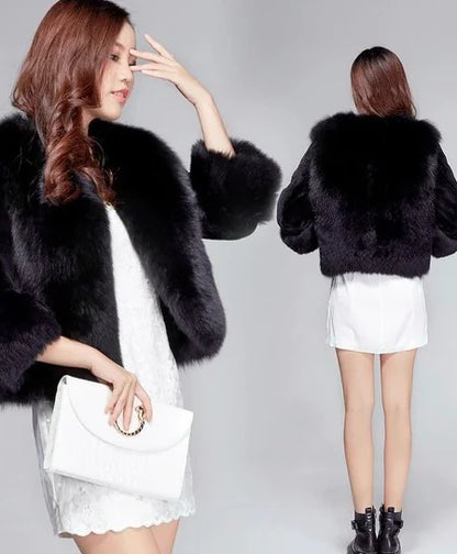 Faux Fox and Rabbit Fur One-Piece Coat with Collar