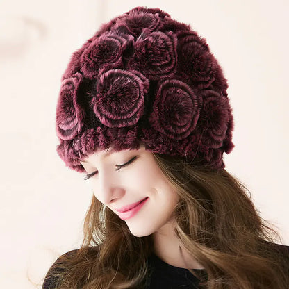 Ptah Hat Women's Rex Rabbit Fur Warm Hat