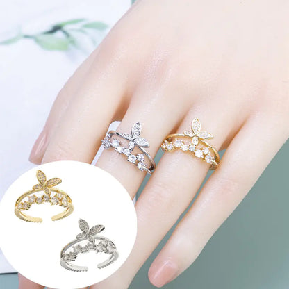 Double Butterfly Women's Copper Ring with Diamond Set