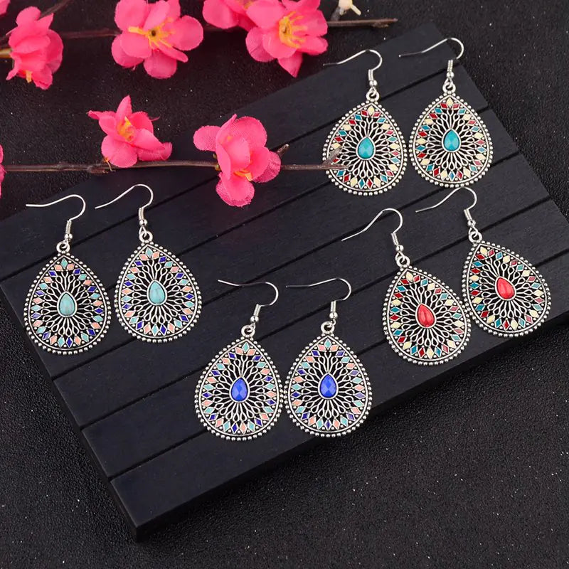 Vintage Baroque Style Blue Pine Water Drop Earrings