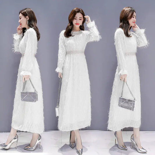 Long Sleeve Turtleneck Dress with Fringes for Spring