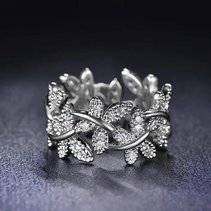 Creative Butterfly Ring with Flower and Leaf Design