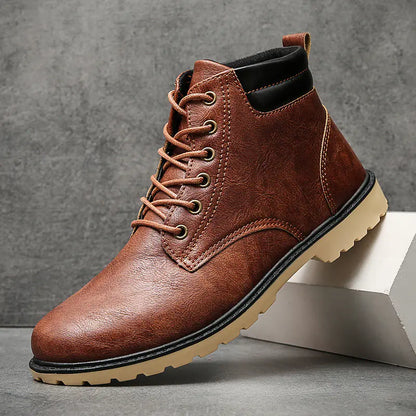 Outdoor High-Top Leather Boots with Cotton Tooling