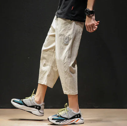 Japanese Plus Size Men's Black Linen Wall Shorts