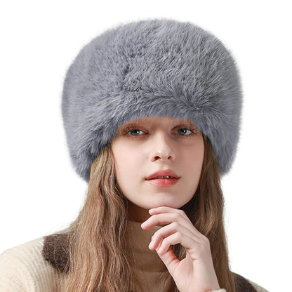 Peicees Winter Faux Fur Hat for Women Girls Cossack Russian Style Hat Ladies Ushanka Fuzzy Furry Hat Warm Fluffy Bucket Hat Grey