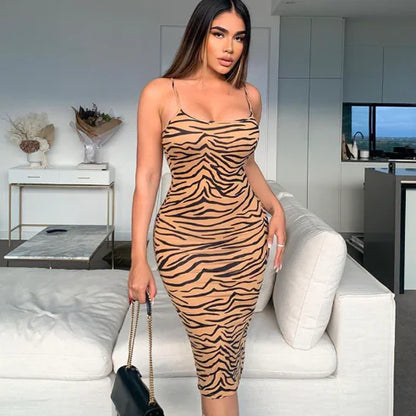 Slim Fit Tiger Print Sleeveless Dress