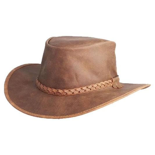 American Hat Makers Crusher Premium Leather Outback Hat – Cowboy Hats for Men & Women – Handcrafted Packable Wide Brim Hat – Leather Western Gifts Copper Cowboy Hat
