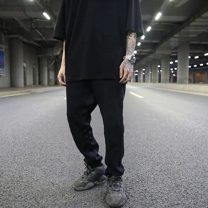 Low-Crotch Tapered Cotton Casual Sweatpants