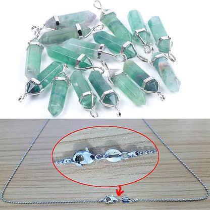 Natural Fluorite Hexagonal Prism Pendant Necklace