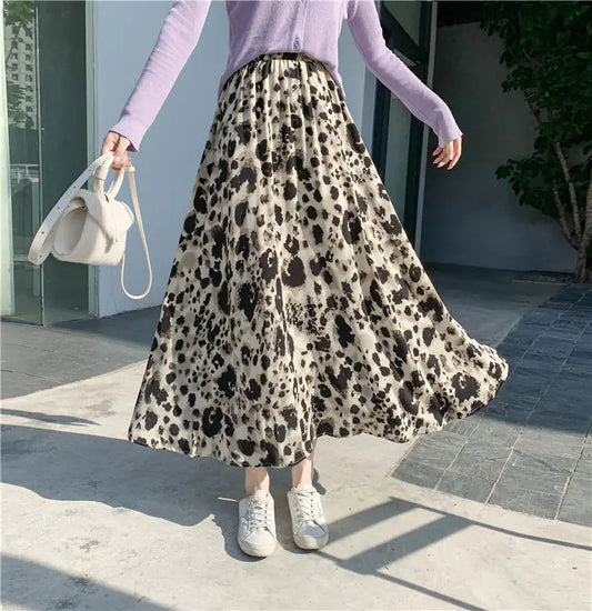 High Waist Slim Leopard Print Mid-Length Skirt