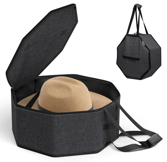 SLEEPING LAMB Hat Box for Travel and Storage Collapsible Hat Case Cowboy Cap Hat Organizer for Closet with Handles Hat Boxes for Men and Women Storage Large Hat Bag Carrier with Cardbord Black