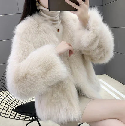 Faux Fox and Rabbit Fur One-Piece Coat with Collar