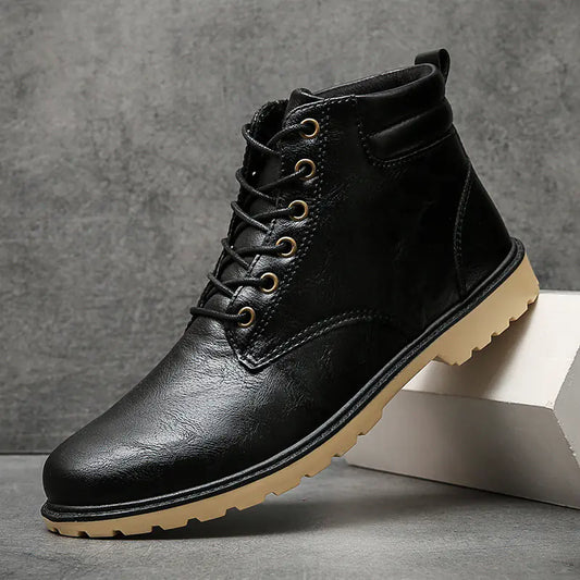 Outdoor High-Top Leather Boots with Cotton Tooling