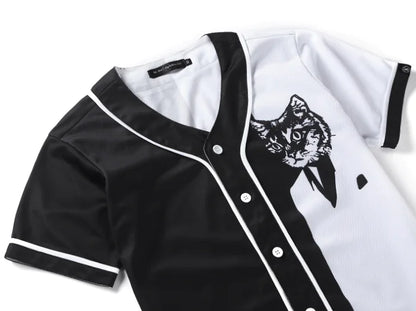 3D Black and White Cat Color Block Short Sleeve Shirt