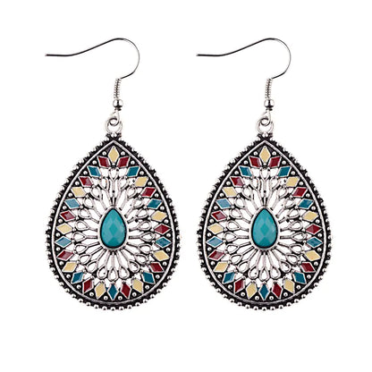 Vintage Baroque Style Blue Pine Water Drop Earrings