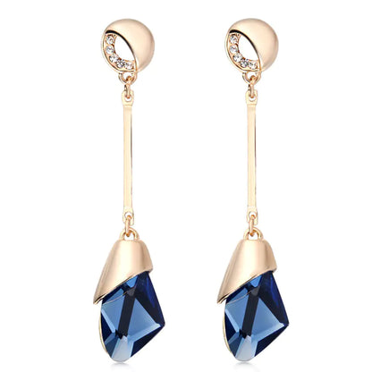 Korean Long Earrings with Diamond Geometric Crystals