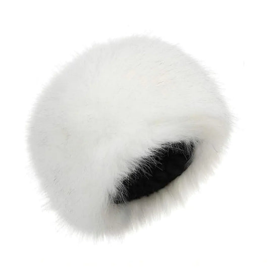 Women Trapper Hat Faux Fur Ushanka Russian Hat Fluffy Tropper Hat Rabbit Fur Winter Hiking Skiing Cap Ushanka Russian Hat for Cold Weather White